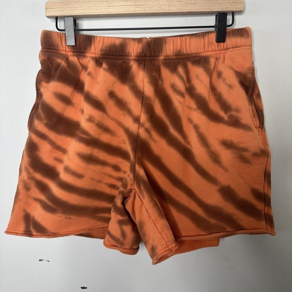 Good American Orange Cinnamon Tie Dye Raw Hem Tie Waist Sweat Shorts Size 3